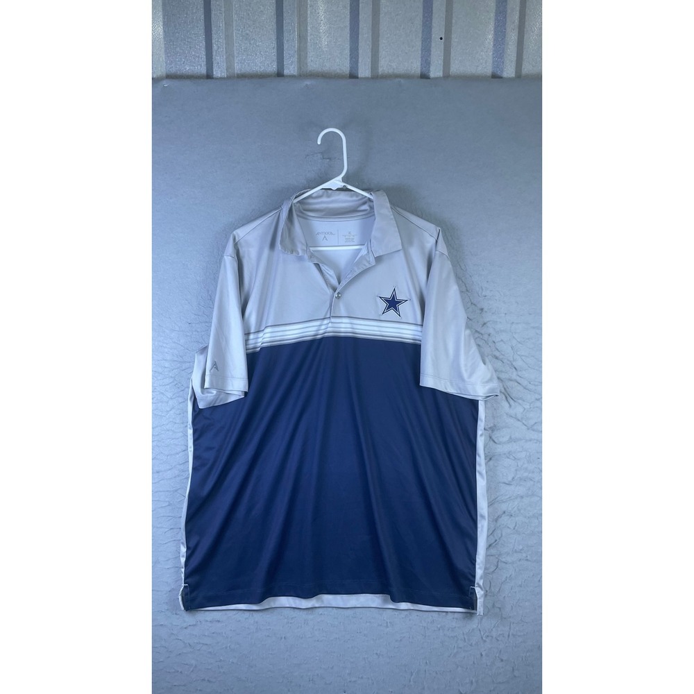 Antigua Dallas Cowboys Polo Mens XL Grey Navy Excellent NFL Golf Shirt Striped